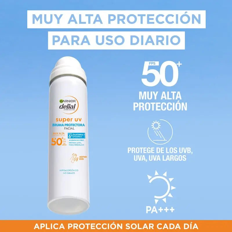 Garnier Ambre Solaire Super Uv Garnier Delial Super Uv Fps50+ Névoa Facial Protetora Com Textura Invisível, 75Ml