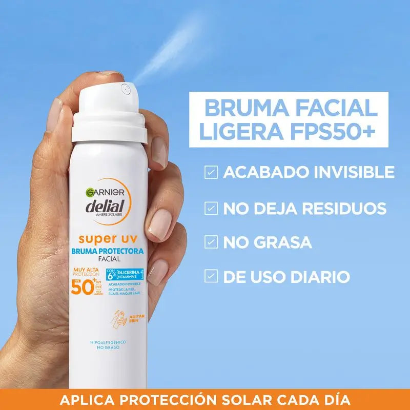 Garnier Ambre Solaire Super Uv Garnier Delial Super Uv Fps50+ Névoa Facial Protetora Com Textura Invisível, 75Ml