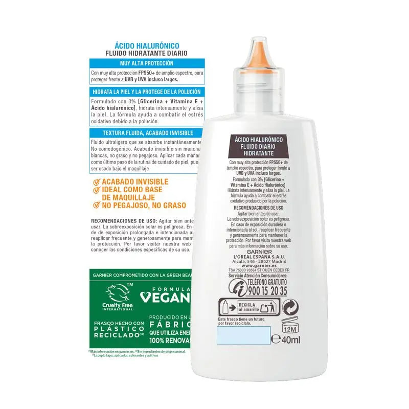 Garnier Delial Garnier Delial Super Uv Fps50+ Fluido Hidratante Diário com Ácido Hialurónico e Vitamina E , 40Ml