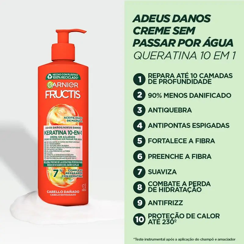 Garnier Fructis Damage Garnier Fructis Creme Sem Enxaguamento 10,1 Adeus Danos Com Óleo de Marula Para Cabelos Danificados 400Ml