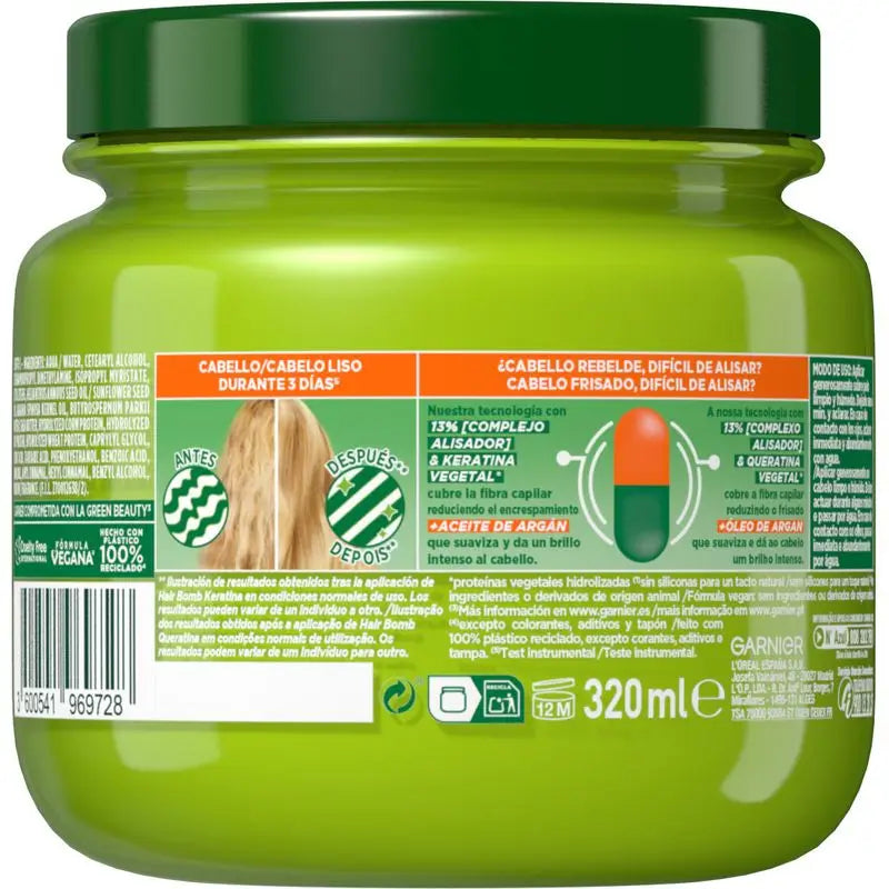 Garnier Fructis Hair Bomb Queratina Ultra Suavizante Máscara Capilar com Óleo de Argão , 320 ml