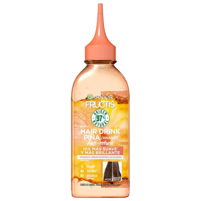 Garnier Fructis Hair Drink Ananás Tratamento Laminador Anti-Quebra. Cabelo 10X mais macio. Fórmula Vegana 97%, 200 Ml