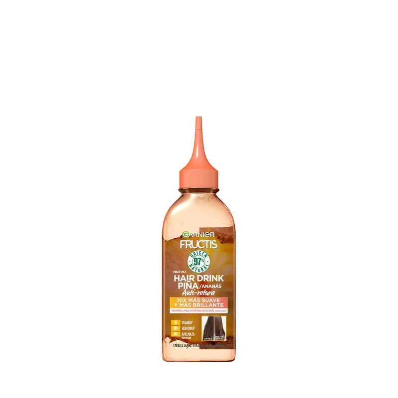 Garnier Fructis Hair Drink Ananás Tratamento Laminador Anti-Quebra. Cabelo 10X mais macio. Fórmula Vegana 97%, 200 Ml