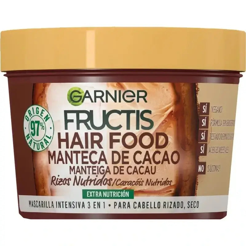 Garnier Fructis Alimento para o Cabelo Manteiga de Cacau 3 em 1 Máscara Reparadora de Cachos para Cabelos Encaracolados e Secos 400 Ml