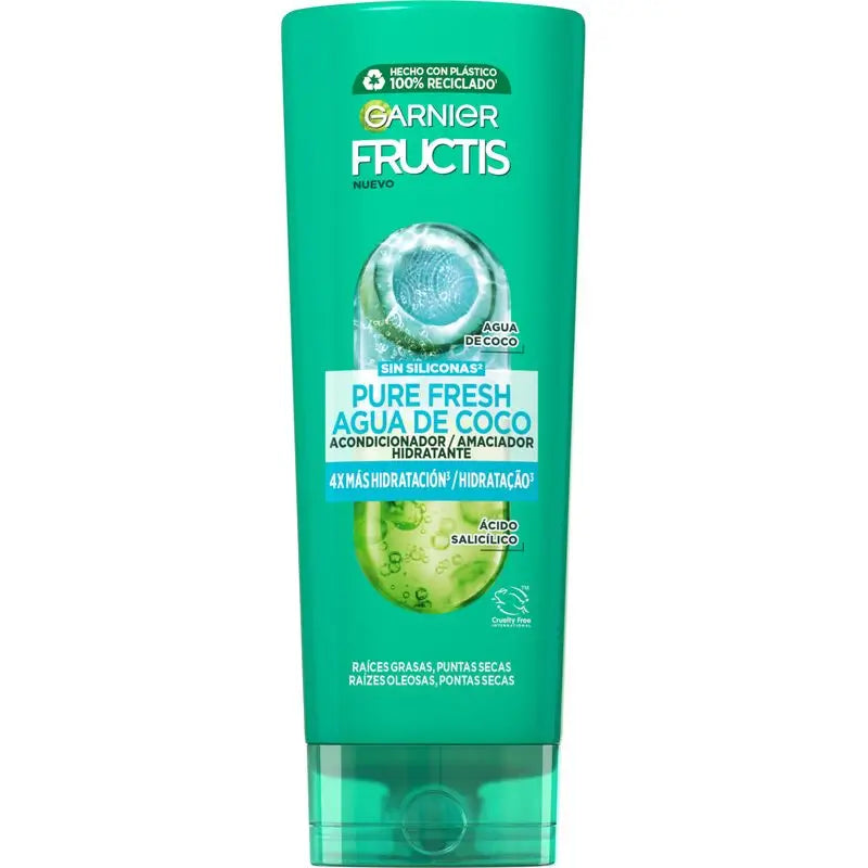 Garnier Fructis Pure Fresh Coconut Water Conditioner para cabelos normais, raízes oleosas e pontas secas, 250ml.