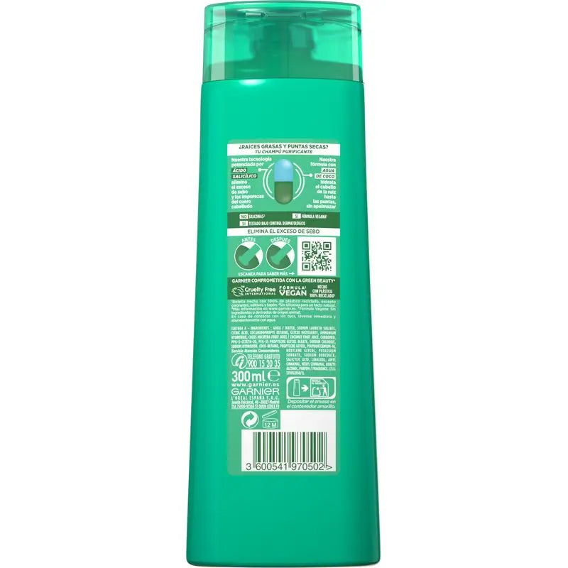 Garnier Fructis Champô Água de Coco Pura e Fresca Cabelos Normais, com Raízes Oleosas e Pontas Secas 300ml