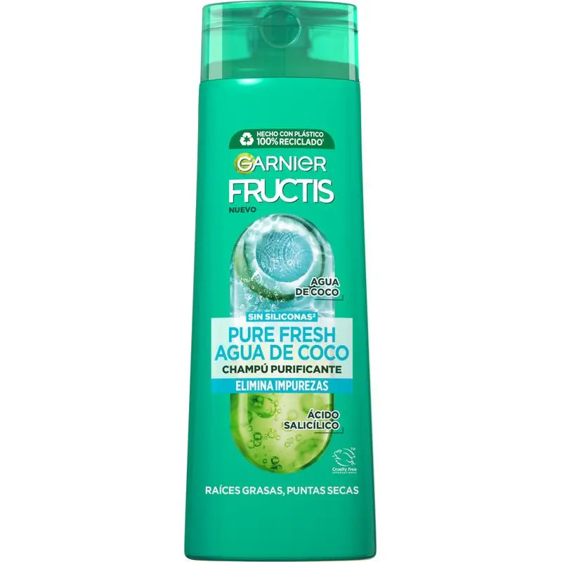 Garnier Fructis Champô Água de Coco Pura e Fresca Cabelos Normais, com Raízes Oleosas e Pontas Secas 300ml