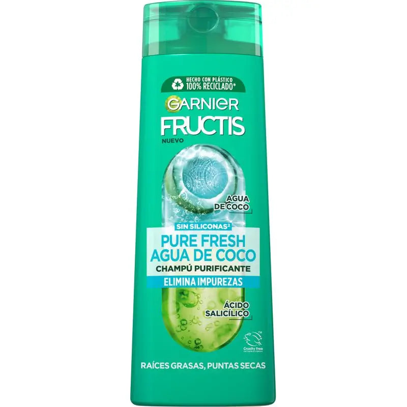 Garnier Fructis Champô Água de Coco Pura e Fresca Cabelos Normais, com Raízes Oleosas e Pontas Secas 380 Ml