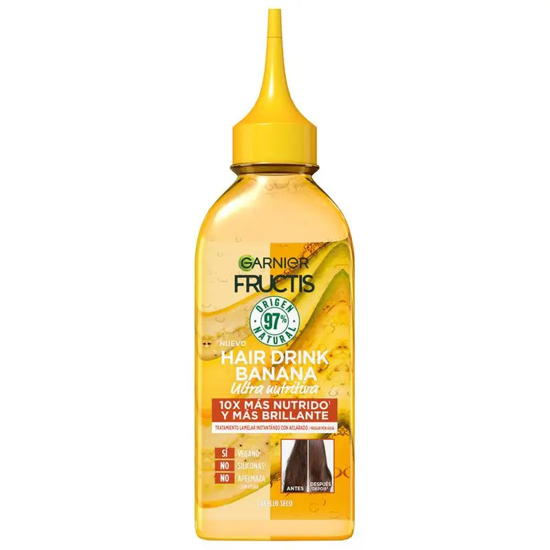 Garnier Fructis Hair Drink Banana Ultra Nutritivo: 10X mais nutrido e brilhante, vegan, 97% natural, sem silicone, 200ml