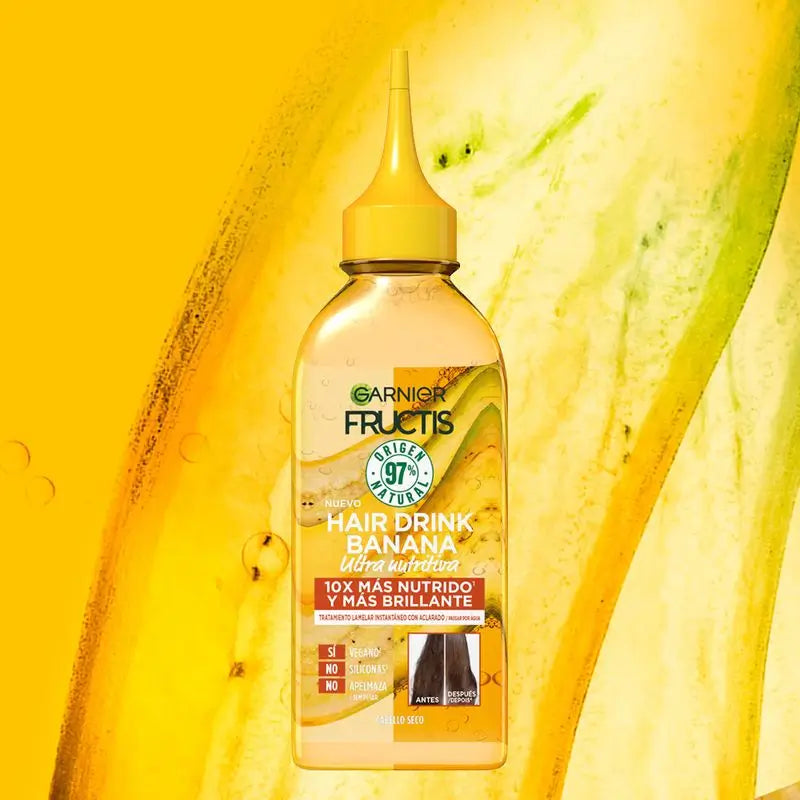 Garnier Fructis Hair Drink Banana Ultra Nutritivo: 10X mais nutrido e brilhante, vegan, 97% natural, sem silicone, 200ml