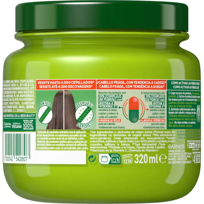 Garnier Fructis Vitamin C Force Hair Bomb Máscara capilar biotina com laranja vermelha, 320 ml.