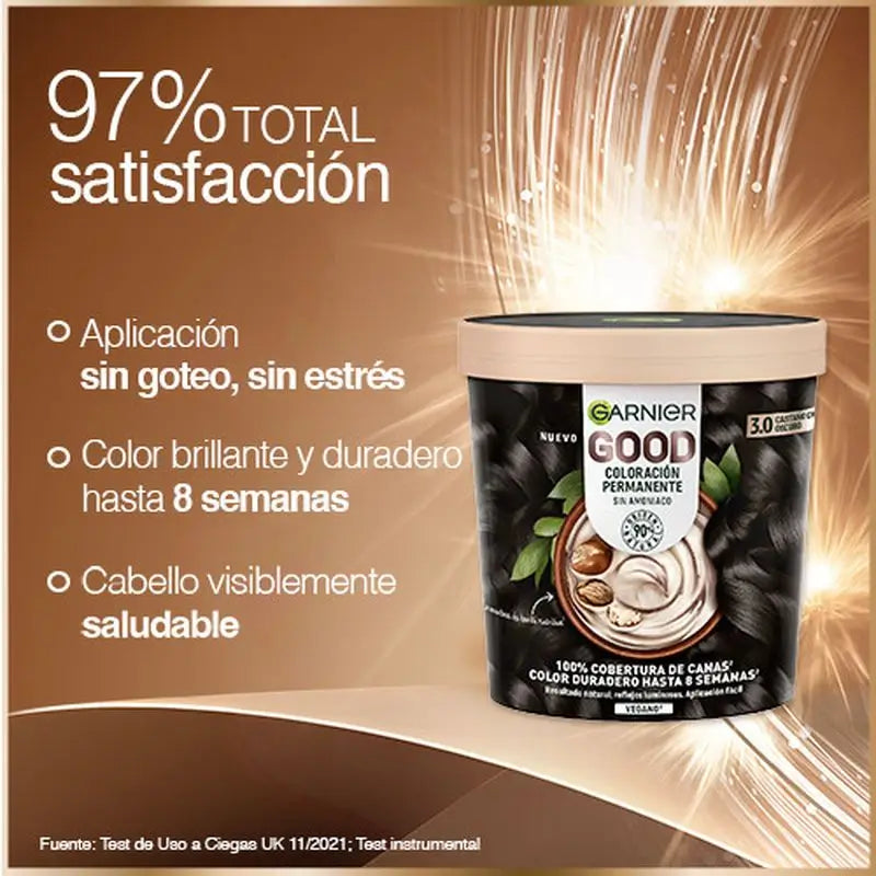 Garnier Garnier Garnier Garnier Good Coloração Permanente Sem Amoníaco, 90% Origem Natural Tonalidade 3.0 Castanho Chocolate.