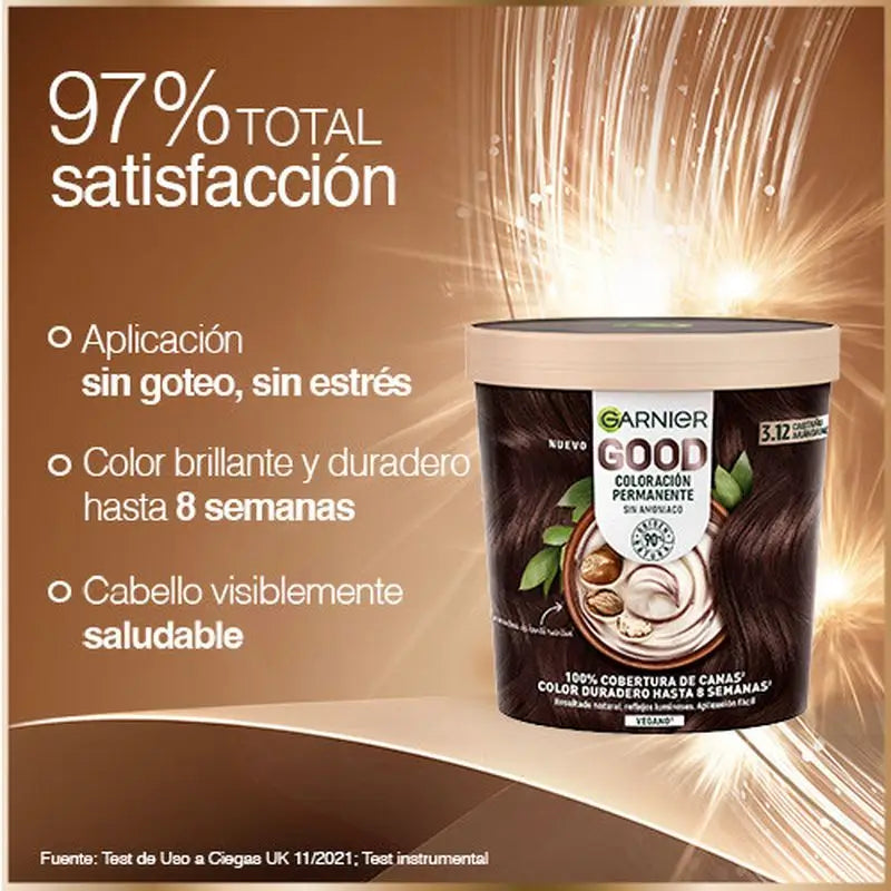 Garnier Garnier Garnier Garnier Good Coloração Permanente Sem Amoníaco, 90% Origem Natural Tonalidade 3.12 Castanho Arando.