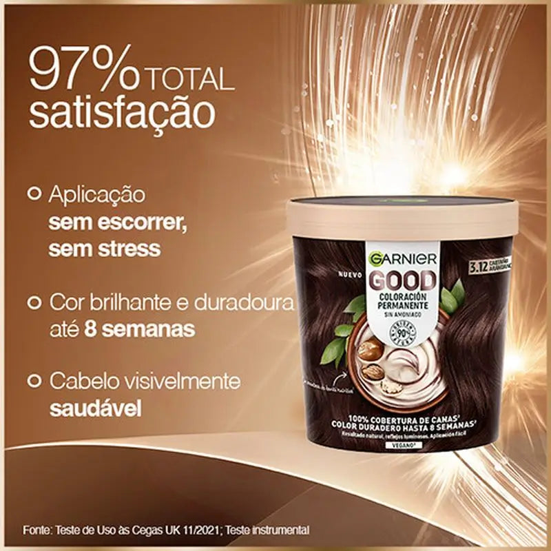 Garnier Garnier Garnier Garnier Good Coloração Permanente Sem Amoníaco, 90% Origem Natural Tonalidade 3.12 Castanho Arando.