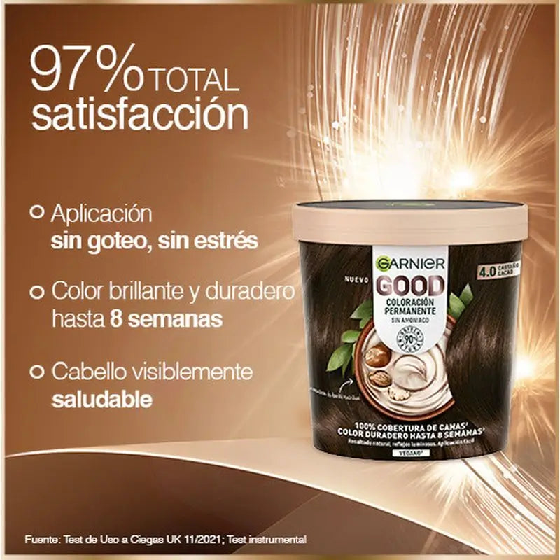 Garnier Garnier Garnier Garnier Good Coloração Permanente Sem Amoníaco, 90% Origem Natural Tonalidade 4.0 Castanho Cacau.