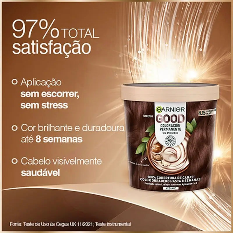 Garnier Garnier Garnier Garnier Good Coloração Permanente Sem Amoníaco, 90% Origem Natural Tonalidade 4.15 Castanho Castanho Glacé.