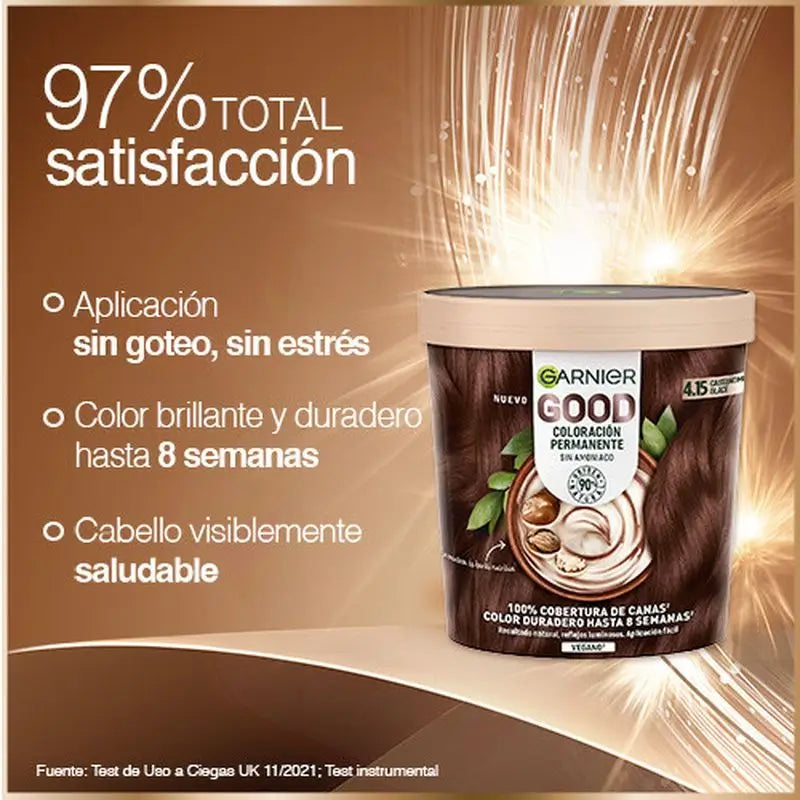 Garnier Garnier Garnier Garnier Good Coloração Permanente Sem Amoníaco, 90% Origem Natural Tonalidade 4.15 Castanho Castanho Glacé.