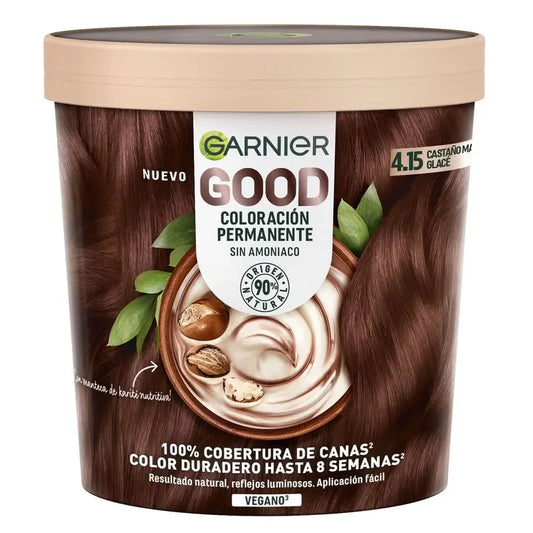 Garnier Garnier Garnier Garnier Good Coloração Permanente Sem Amoníaco, 90% Origem Natural Tonalidade 4.15 Castanho Castanho Glacé.