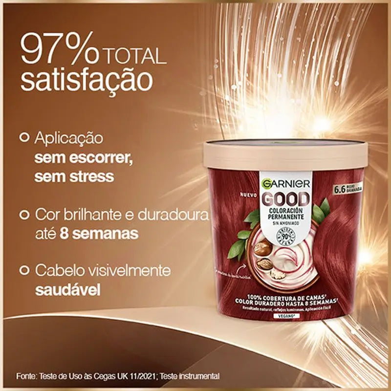 Garnier Garnier Garnier Garnier Good Coloração Permanente Sem Amoníaco, 90% Origem Natural Tonalidade 6.6 Vermelho Romã.