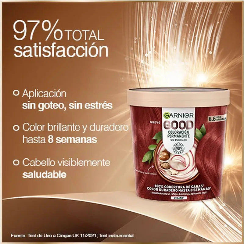 Garnier Garnier Garnier Garnier Good Coloração Permanente Sem Amoníaco, 90% Origem Natural Tonalidade 6.6 Vermelho Romã.