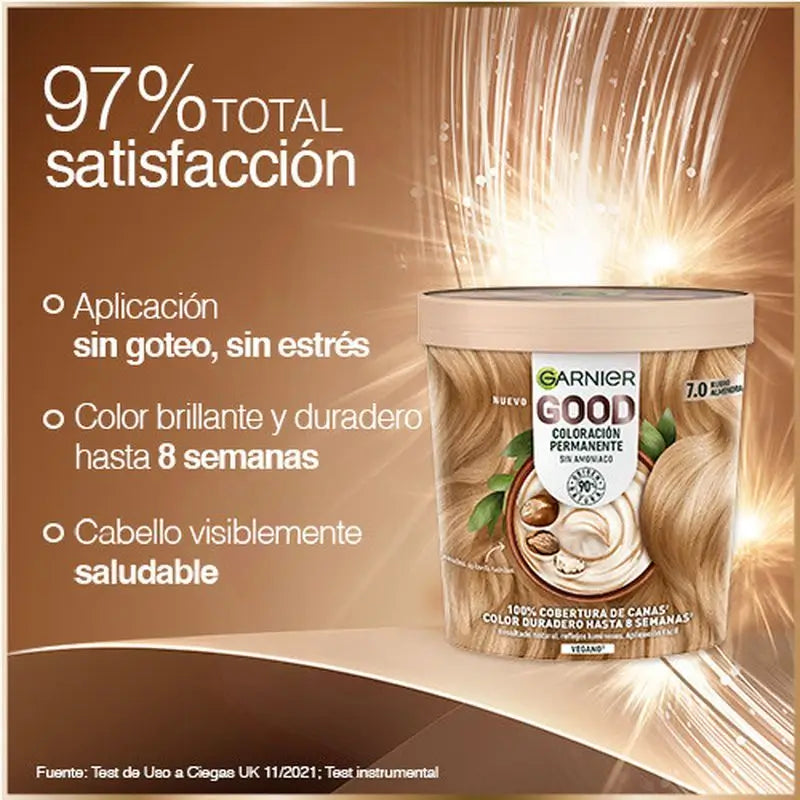 Garnier Garnier Garnier Garnier Good Coloração Permanente Sem Amoníaco, 90% Origem Natural Tonalidade 7.0 Louro Amêndoa.