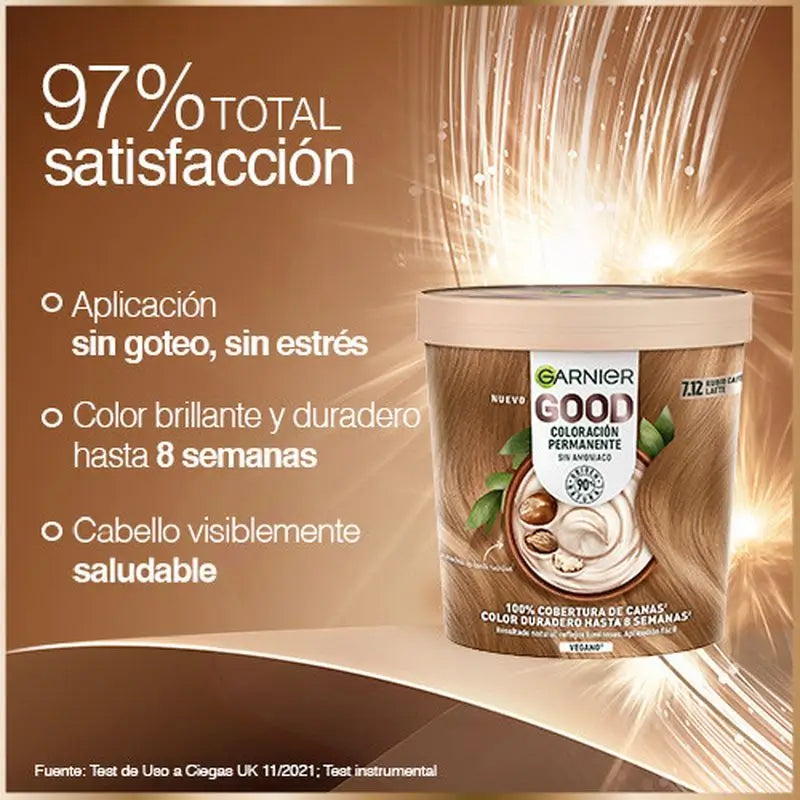 Garnier Garnier Garnier Garnier Good Coloração Permanente Sem Amoníaco, 90% Origem Natural Tonalidade 7.12 Café Latte Blonde.