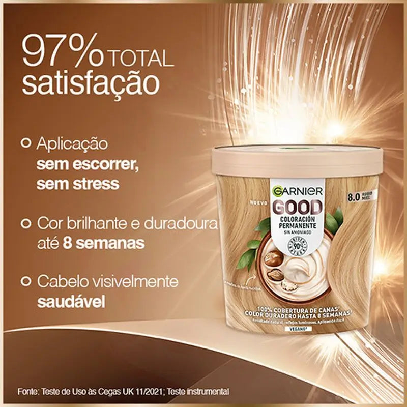 Garnier Garnier Garnier Garnier Good Coloração Permanente Sem Amoníaco, 90% Origem Natural Tonalidade 8.0 Louro Mel.