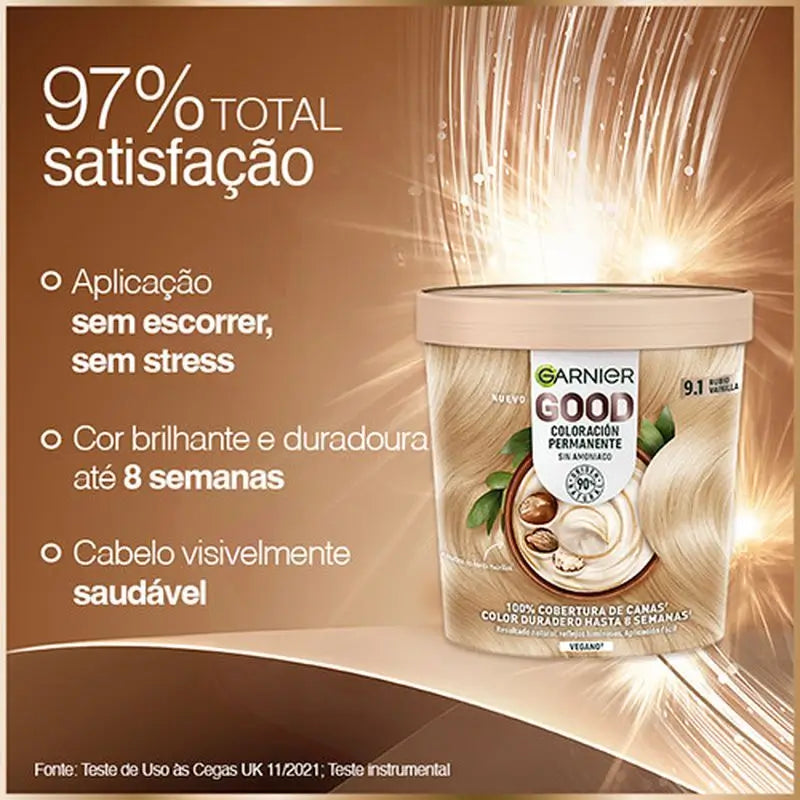 Garnier Garnier Garnier Garnier Good Coloração Permanente Sem Amoníaco, 90% Origem Natural Tonalidade 9.1 Louro Baunilha.