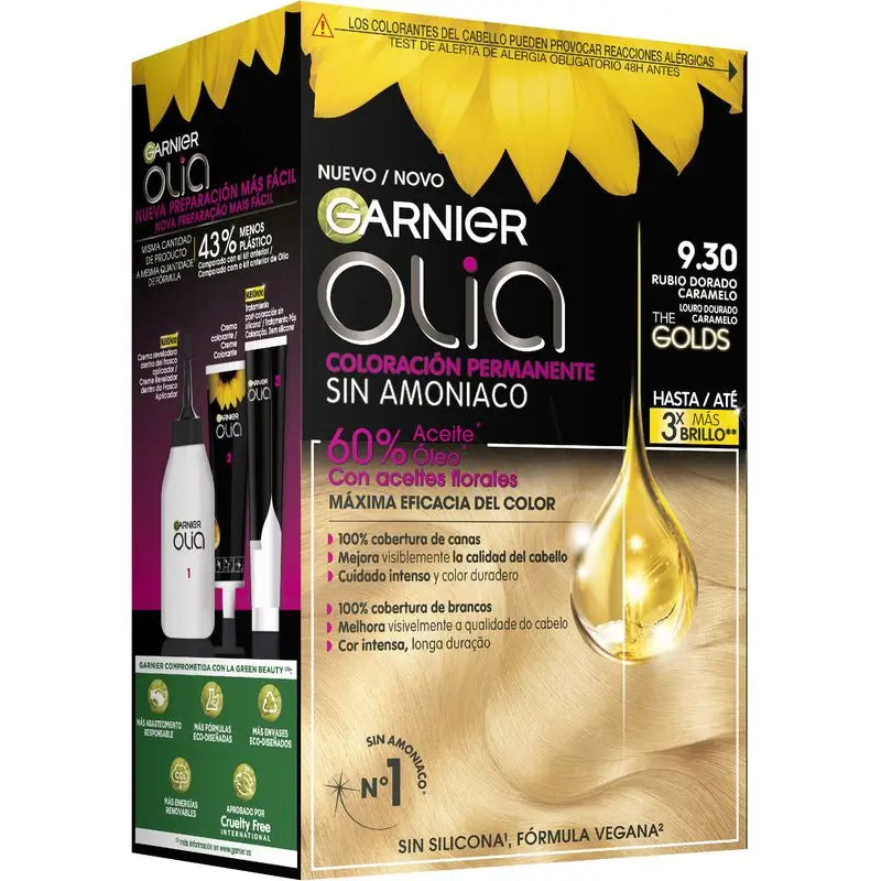 Garnier Olia Coloração Permanente Sem Amoníaco com Óleos Florais Naturais, Caramelo Dourado 9,30