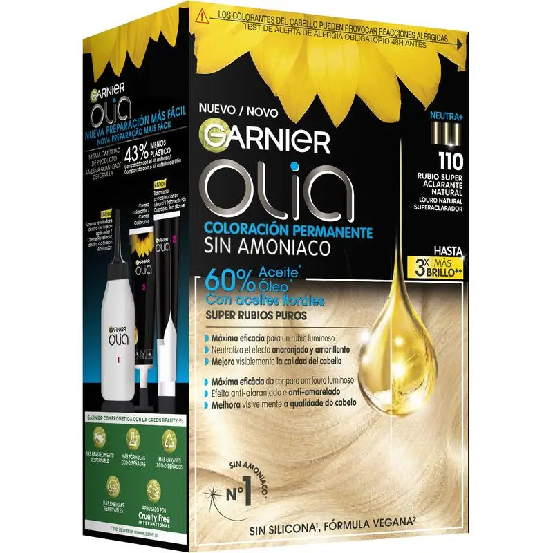 Garnier Olia Coloração Permanente sem Amoníaco com Óleos Florais, Louro Natural Super Brilhante Olia 110