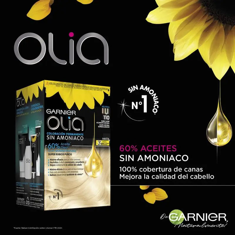 Garnier Olia Coloração Permanente sem Amoníaco com Óleos Florais, Louro Natural Super Brilhante Olia 110