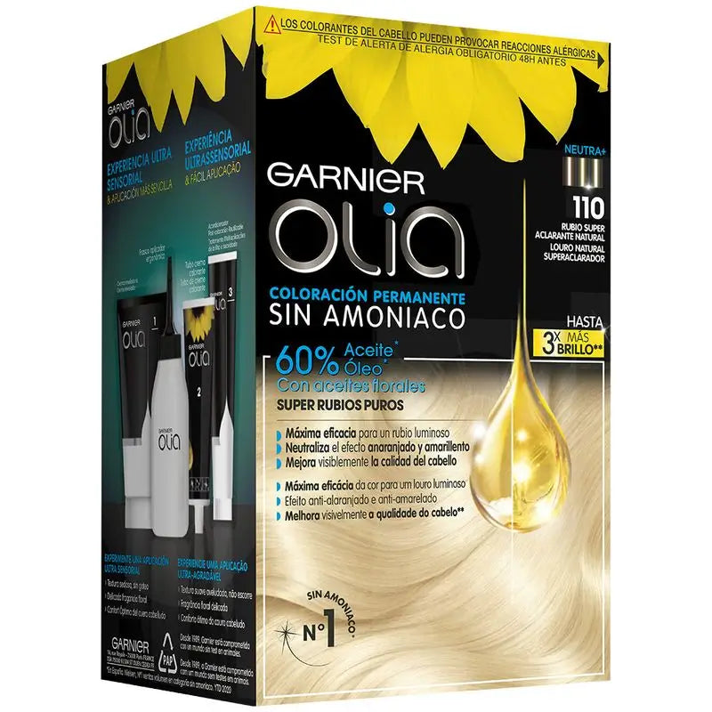 Garnier Olia Coloração Permanente sem Amoníaco com Óleos Florais, Louro Natural Super Brilhante Olia 110