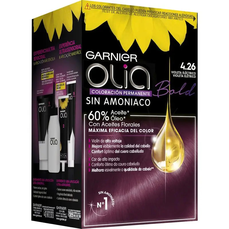 Garnier Olia Coloração Permanente sem amoníaco: violeta elétrico ousado 4.26, óleos florais, aroma agradável