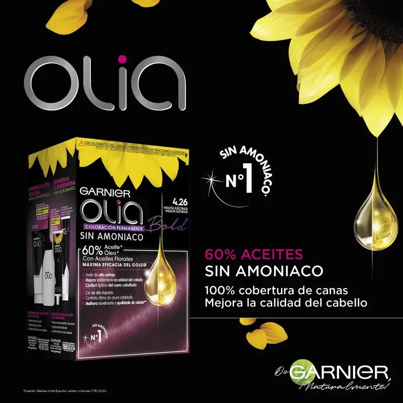 Garnier Olia Coloração Permanente sem amoníaco: violeta elétrico ousado 4.26, óleos florais, aroma agradável