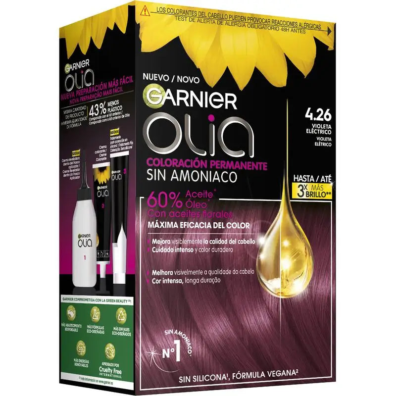 Garnier Olia Coloração Permanente sem amoníaco: violeta elétrico ousado 4.26, óleos florais, aroma agradável