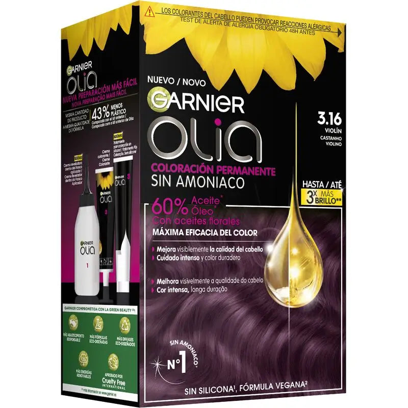 Garnier Olia Coloração Permanente sem amoníaco: violino ousado 3.16, óleos florais, aroma agradável