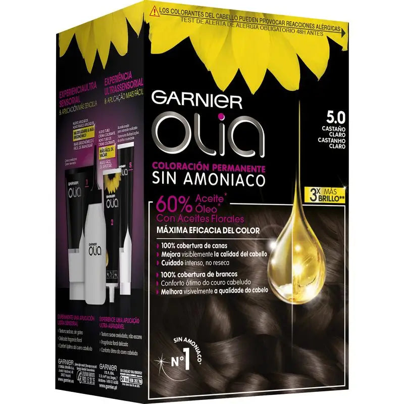 Garnier Olia Coloração Permanente sem amoníaco: castanho claro 5.0, óleos florais, aroma agradável