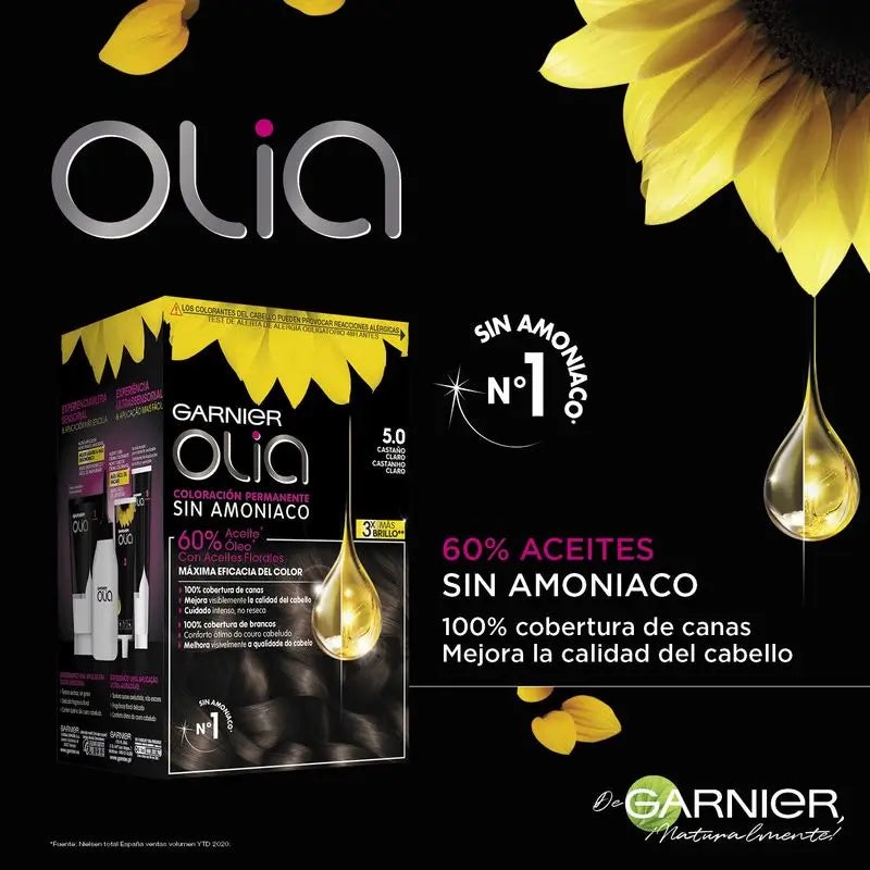 Garnier Olia Coloração Permanente sem amoníaco: castanho claro 5.0, óleos florais, aroma agradável