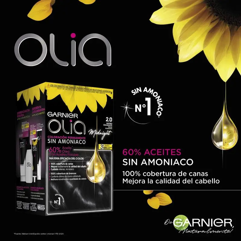 Garnier Olia Coloração Permanente sem amoníaco: diamond black 2.0, óleos florais de origem natural, aroma agradável