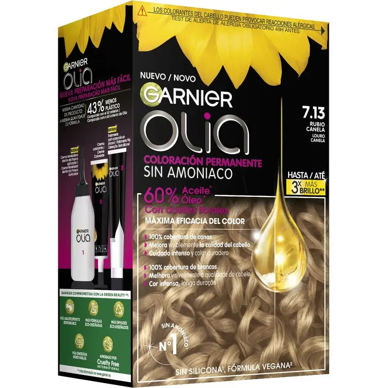 Garnier Olia Coloração Permanente sem amoníaco: louro canela 7.13, óleos florais, aroma agradável