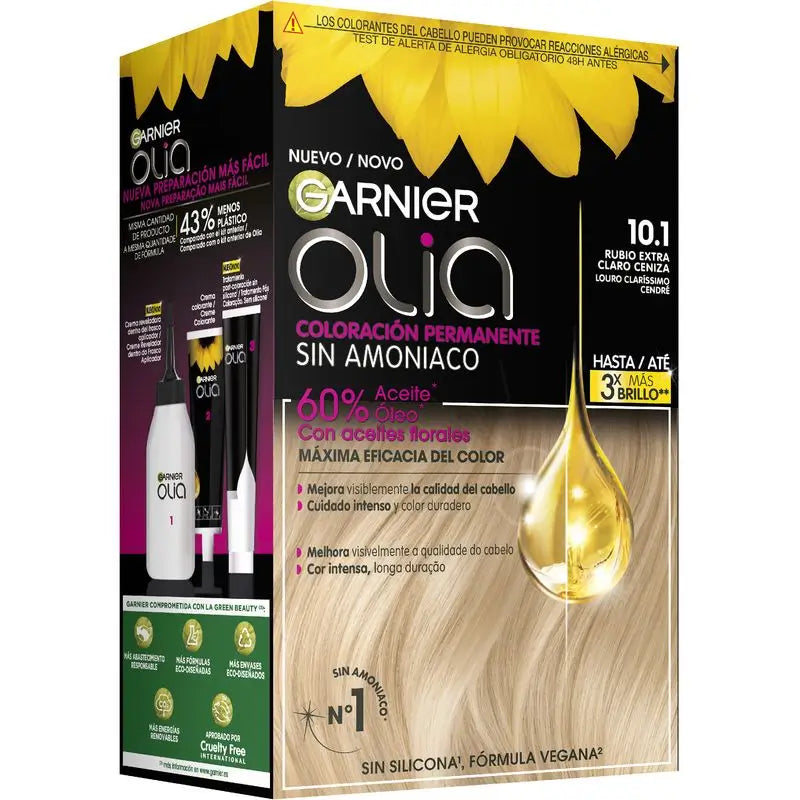 Garnier Olia Coloração Permanente sem amoníaco: louro extra claro cinza 10.1, óleos florais, aroma agradável