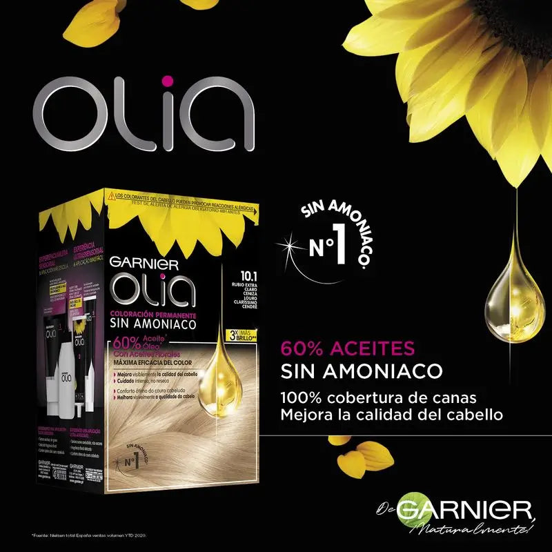 Garnier Olia Coloração Permanente sem amoníaco: louro extra claro cinza 10.1, óleos florais, aroma agradável