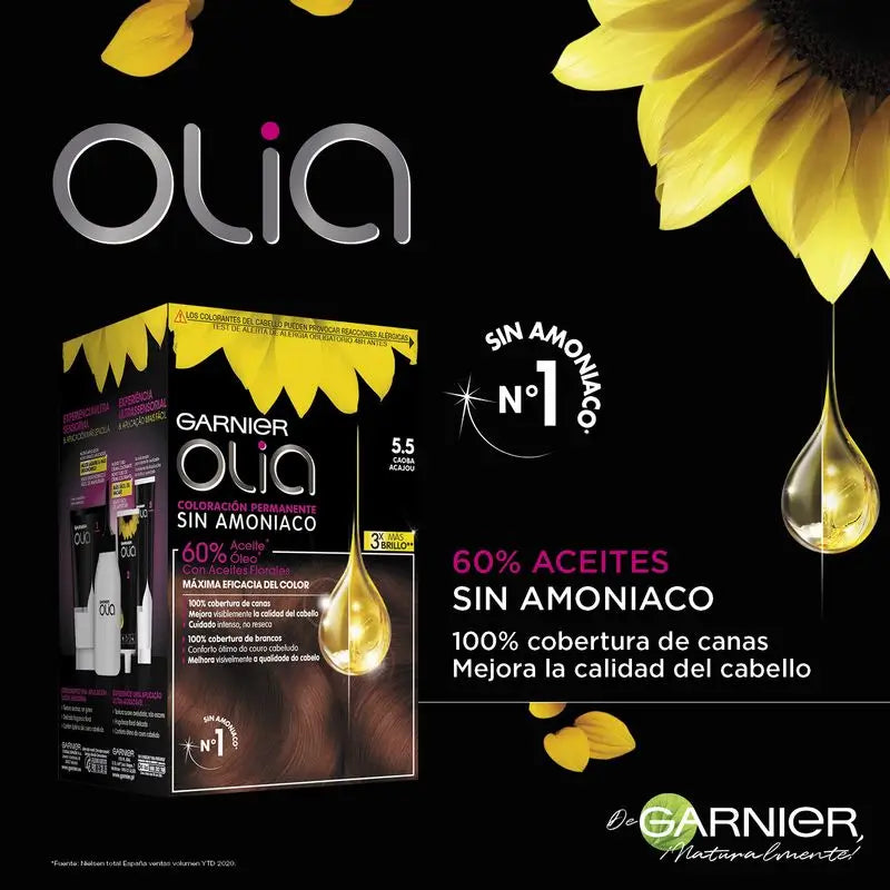 Garnier Olia Coloração Permanente sem amoníaco: mogno 5.5, óleos florais, aroma agradável