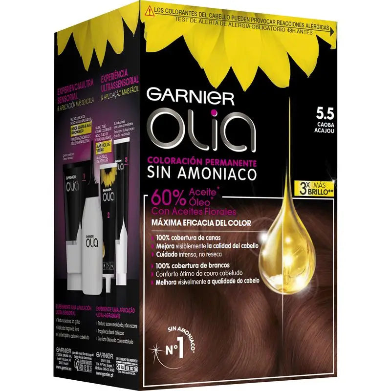 Garnier Olia Coloração Permanente sem amoníaco: mogno 5.5, óleos florais, aroma agradável