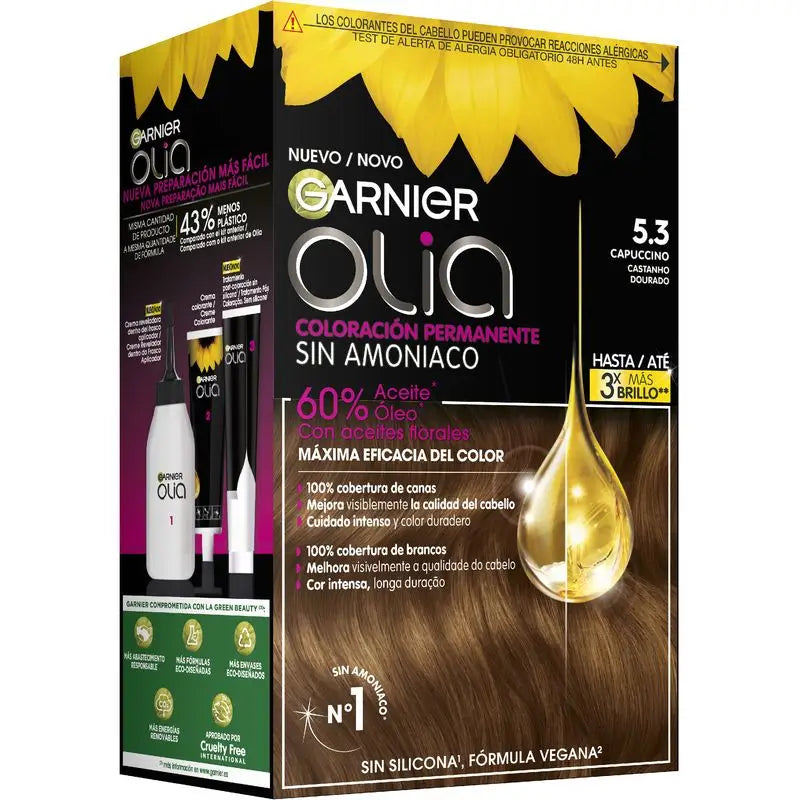 Garnier Olia Coloração Permanente sem amoníaco: cappuccino 5.3, óleos florais, aroma agradável