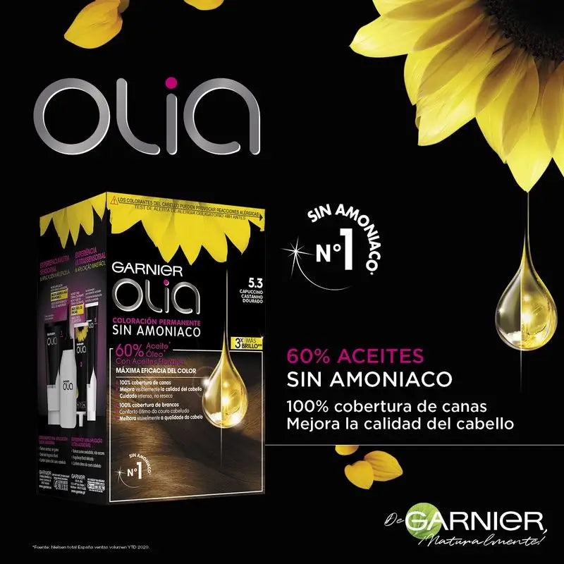 Garnier Olia Coloração Permanente sem amoníaco: cappuccino 5.3, óleos florais, aroma agradável