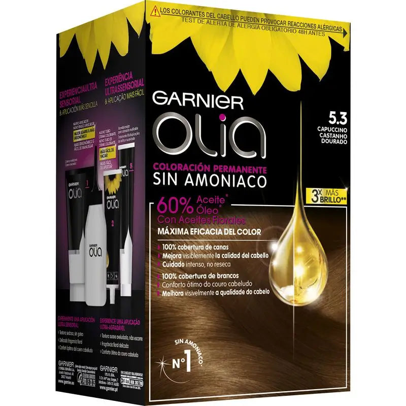 Garnier Olia Coloração Permanente sem amoníaco: cappuccino 5.3, óleos florais, aroma agradável