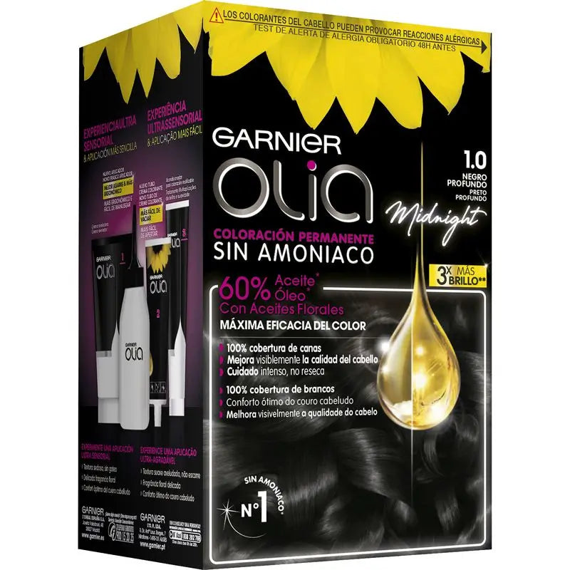 Garnier Olia Coloração Permanente sem amoníaco: preto ébano 1.0, óleos florais, aroma agradável