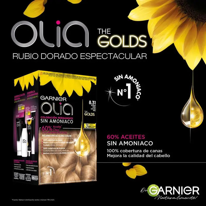 Garnier Olia Coloração Permanente sem amoníaco: louro mel 8,31, óleos florais, aroma agradável