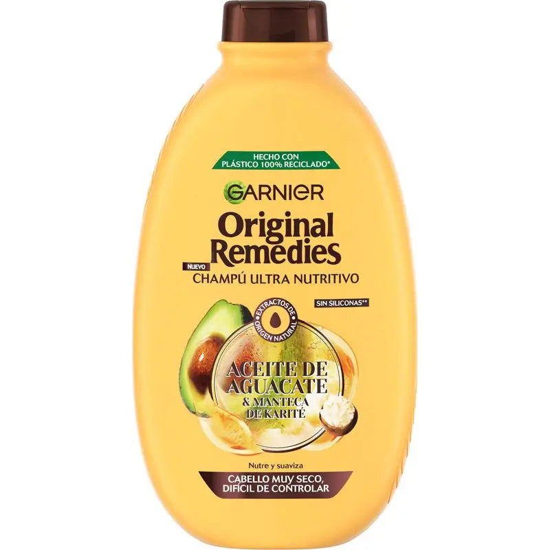 Garnier Original Remedies Champô Óleo de Abacate e Manteiga de Karité para Cabelos Encrespados e Irritados, 600 ml